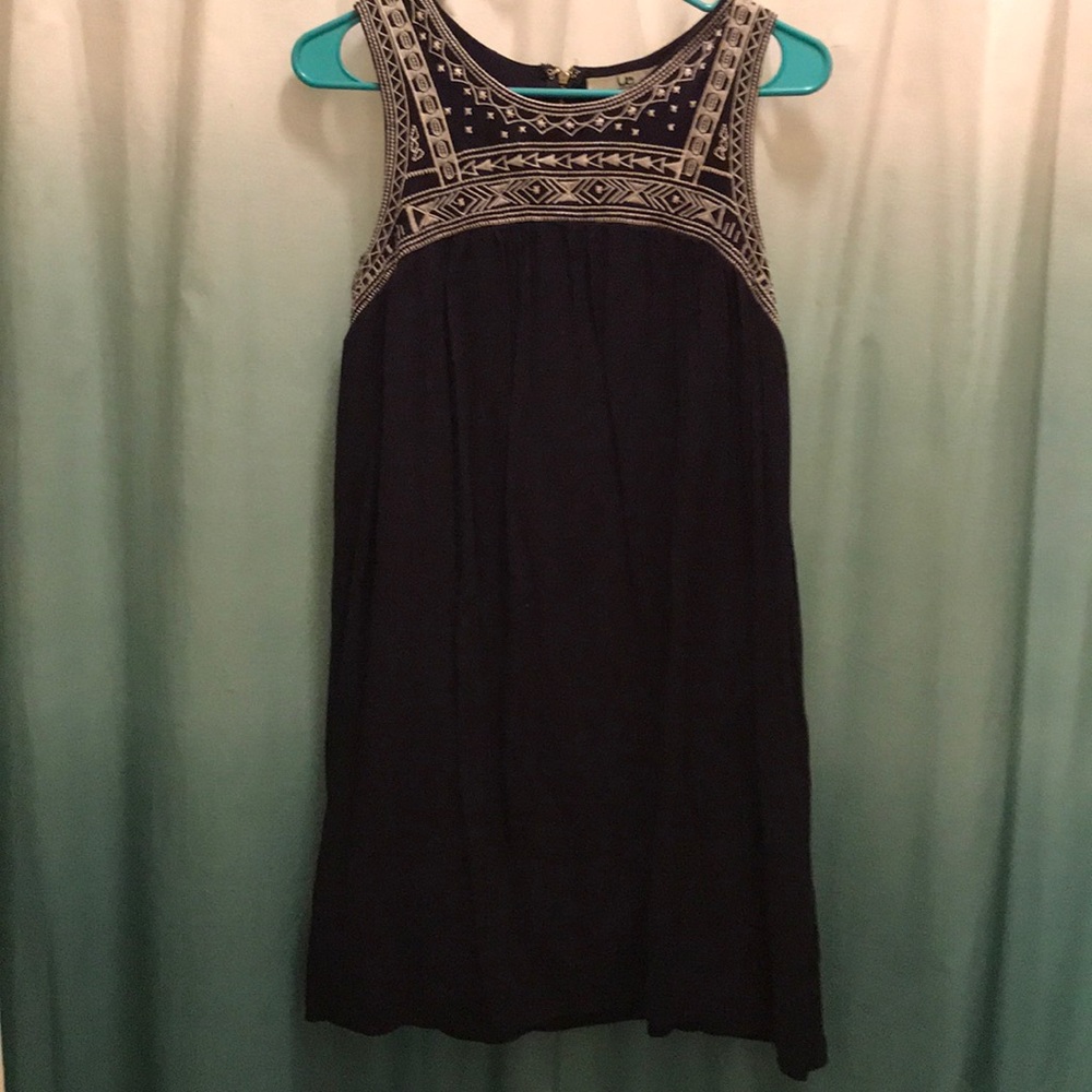 Navy Blue Dress with Embroidery.